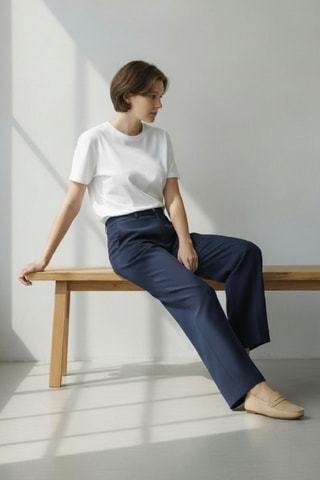 Pantalon large en lin - Bleu marine