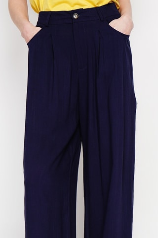 Pantalon ajusté en lin - Bleu marine