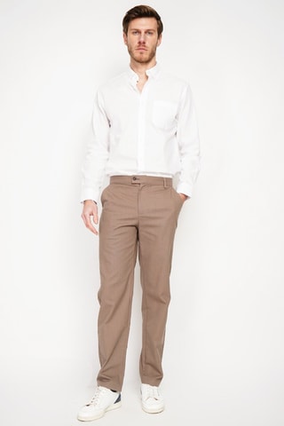 Pantalon regular en lin - Marron
