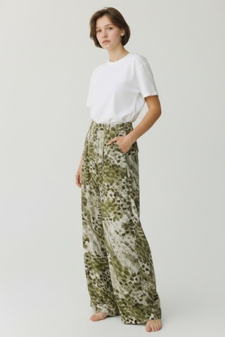 Pantalon wide legs en lin - Kaki