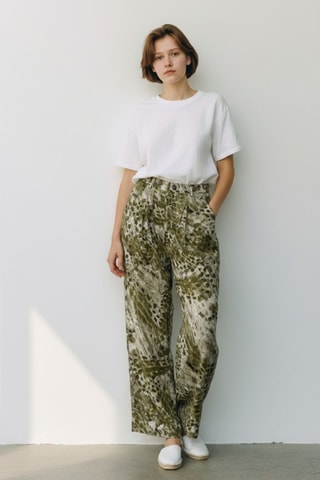 Pantalon wide legs en lin - Kaki