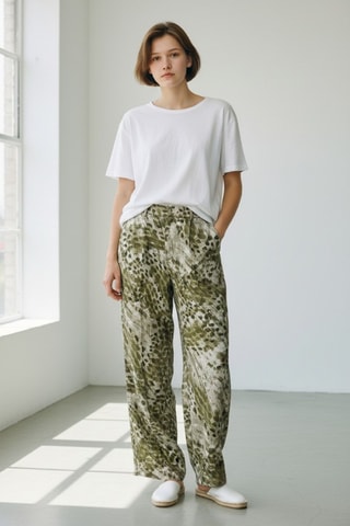 Pantalon wide legs en lin - Kaki