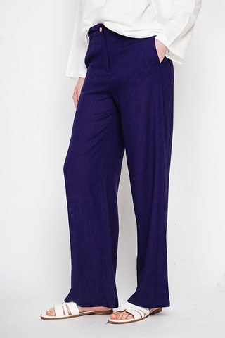 Pantalon large en lin - Bleu marine