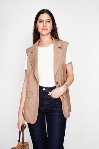Veste sans manches en lin - Camel