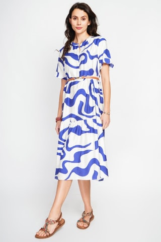 Robe midi en lin - Blanc et bleu