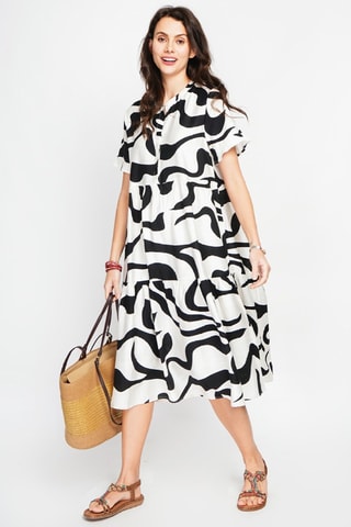 Robe midi en lin - Blanc et noir
