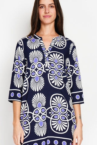 Robe midi en lin - Blanc, bleu et violet