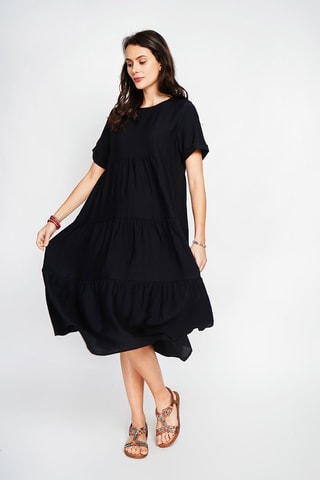 Robe midi en lin - Noir