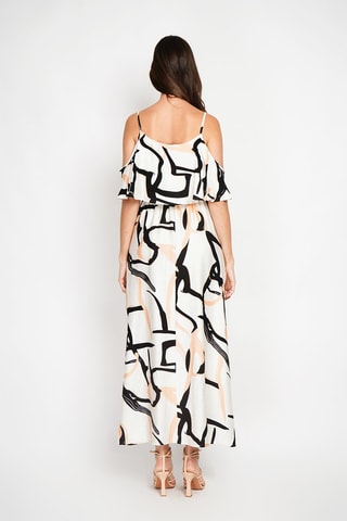 Robe longue en lin - Orange, blanc et noir