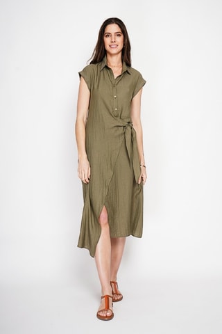 Robe portefeuille en lin - Kaki