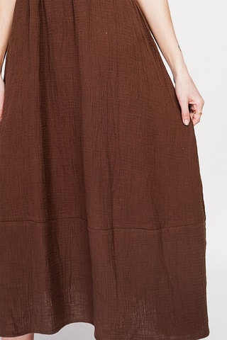Robe midi en lin - Blanc - Marron