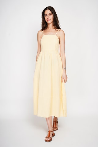 Robe midi en lin - Blanc - Jaune