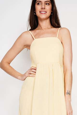 Robe midi en lin - Blanc - Jaune