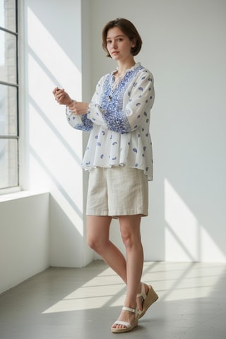 Blouse en lin - Bleu marine