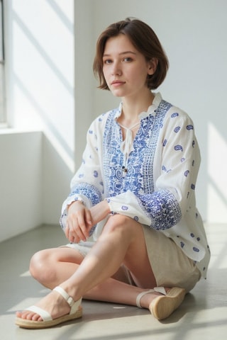 Blouse en lin - Bleu marine