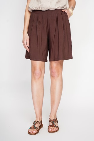 Bermuda en lin - Blanc - Marron