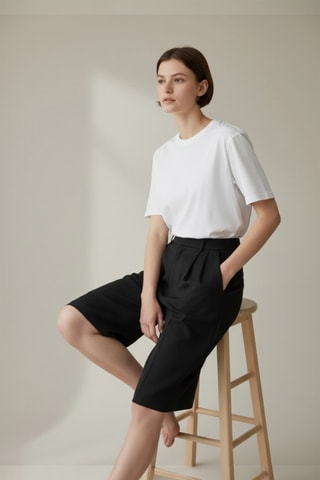 Bermuda taille haute en lin - Noir