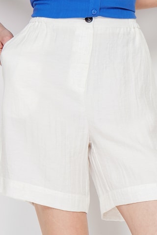 Short en lin taille haute - Blanc