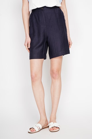 Short en lin taille haute - Bleu marine