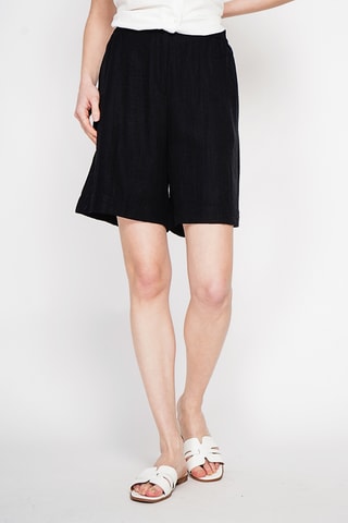 Short en lin taille haute - Noir