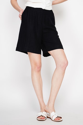 Short en lin taille haute - Noir
