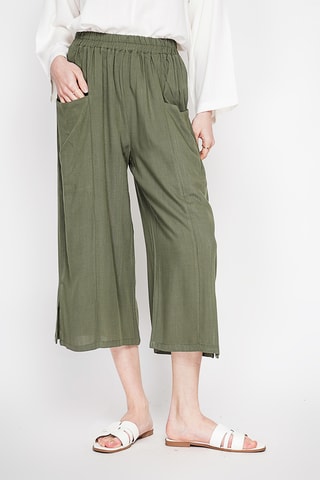 Pantacourt large taille haute en lin - Kaki