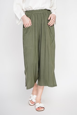 Pantacourt large taille haute en lin - Kaki