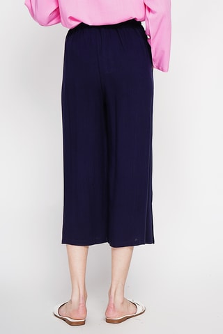 Pantacourt large taille haute en lin - Bleu marine