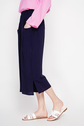 Pantacourt large taille haute en lin - Bleu marine