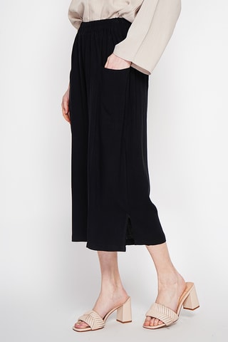 Pantacourt large taille haute en lin - Noir