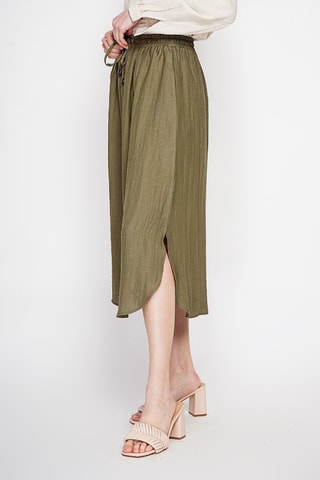 Jupe midi en lin - Kaki