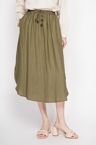 Jupe midi en lin - Kaki