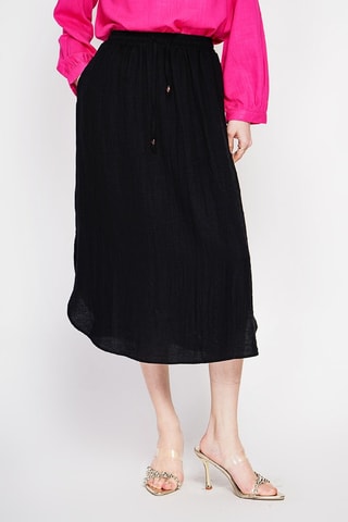 Jupe midi en lin - Noir