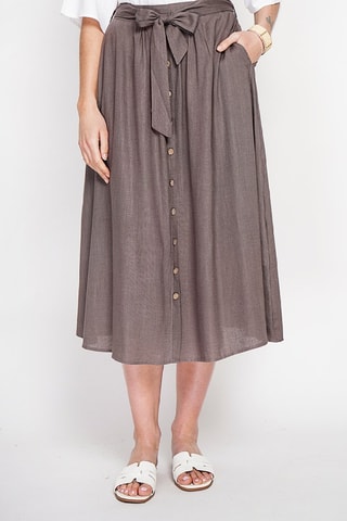 Jupe midi en lin - Marron