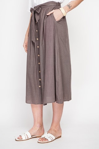 Jupe midi en lin - Marron