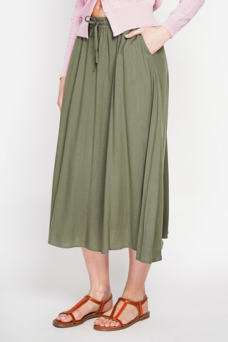 Jupe midi en lin - Kaki