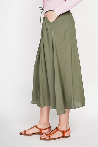 Jupe midi en lin - Kaki