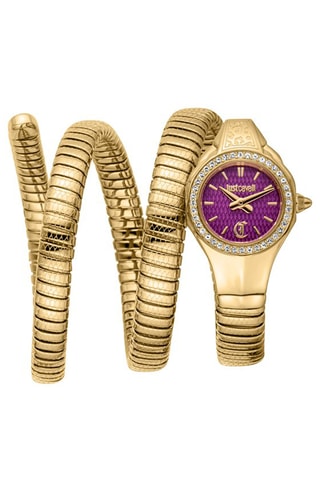Stalen Quartz Horloge met Tsjechische Kristallen Vita - Goudkleurig en Paars