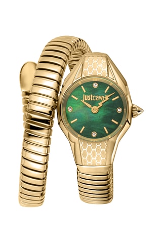 Stalen Quartz Horloge - Goudkleurig en Donkergroen