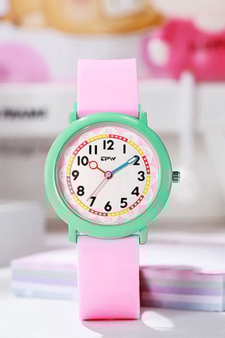 Relógio de quartzo em silicone Flex Rosa e verde