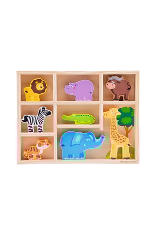 Boîte figurines de la savane en bois - Dès 18 mois