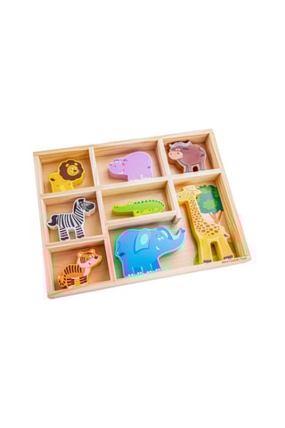 Boîte figurines de la savane en bois - Dès 18 mois