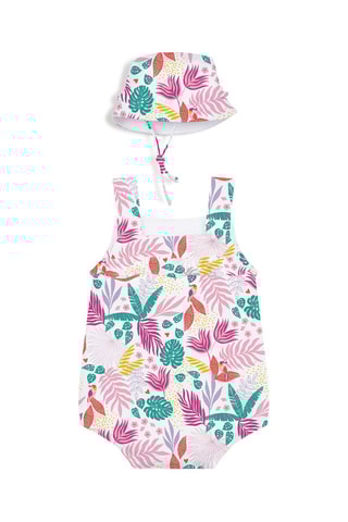 Barboteuse et bob en coton biologique - Blanc et fuchsia - Carrément Beau