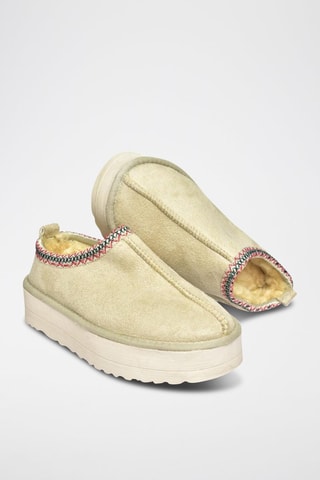 Sabot imbottiti platform in pelle scamosciata - Beige