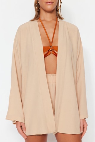 Kimono e shorts a vita alta - Beige