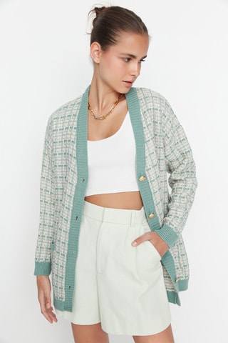 Cardigan a quadri - Verde acqua