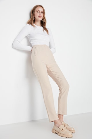 Pantaloni slim 7/8 a vita alta - Beige