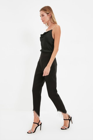 Pantaloni slim 7/8 a vita alta - Nero