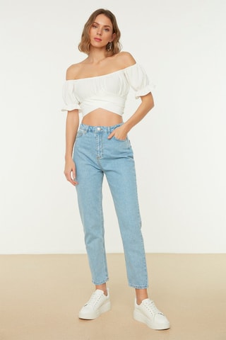 Jeans boyfriend 7/8 a vita alta - Azzurro