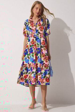 Vestido trapecio - Azul rey y crudo